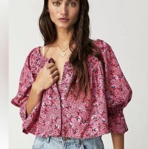 Free People Pink Floral Crop Top